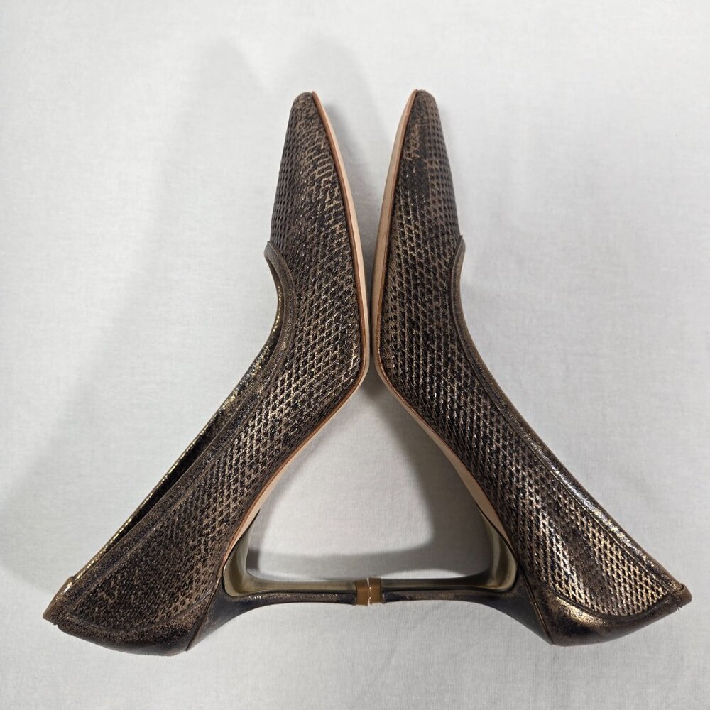 DONALD J PLINER Gold Metallic Brush Off LEATHER Pointed Toe Heel Pumps Size 8.5M - Picture 7 of 17